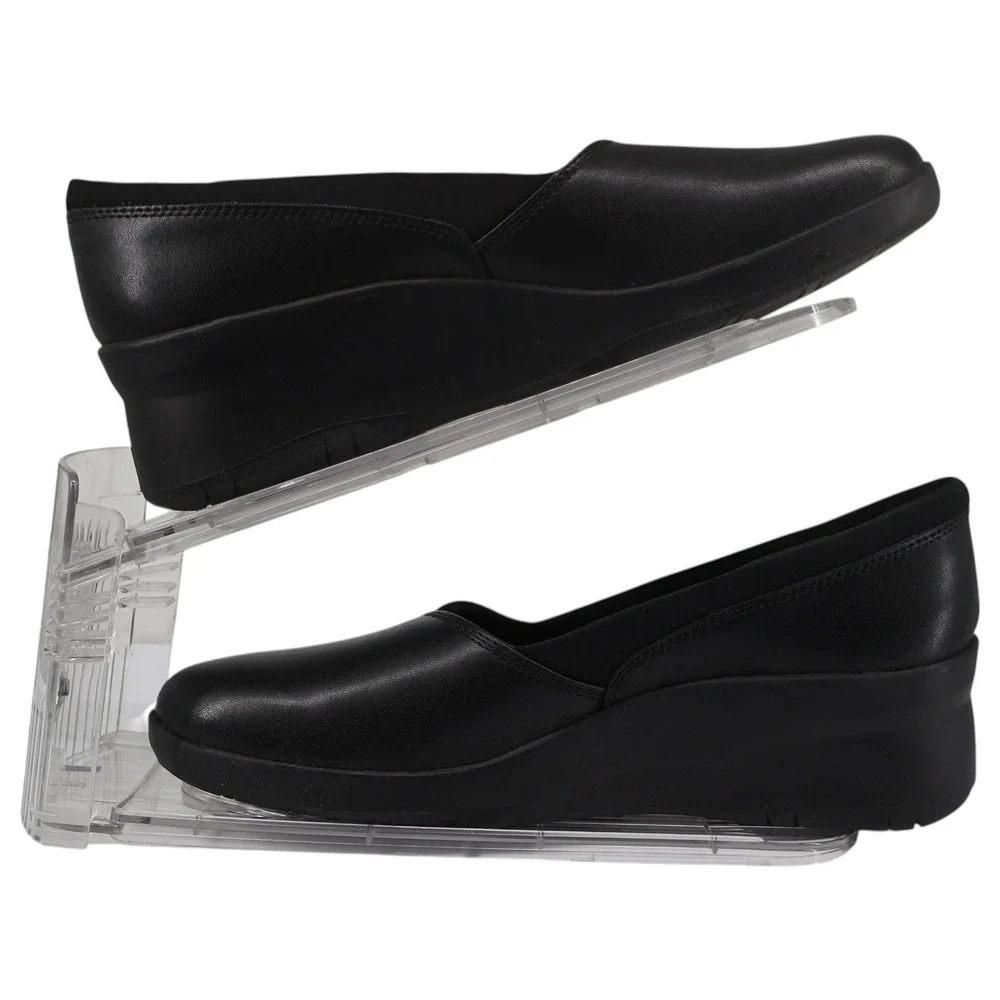 Clarks Collection‎ Suttyn Walk Black Leather Hidden Wedge Slip-On Womens Size 10